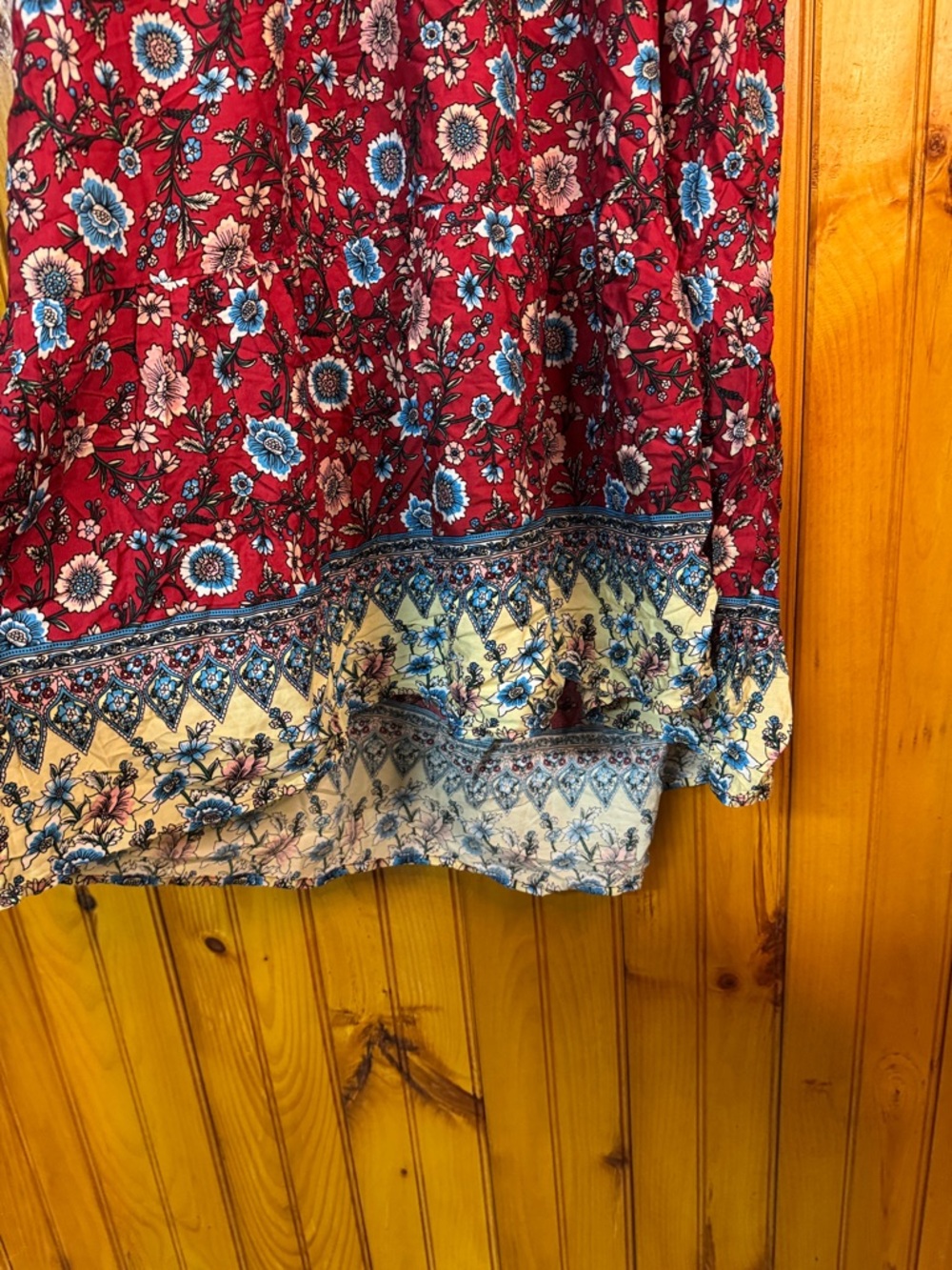 Kohl's Red Floral Halter Maxi Dress with Blue & Cream Border - Picture 4 of 11